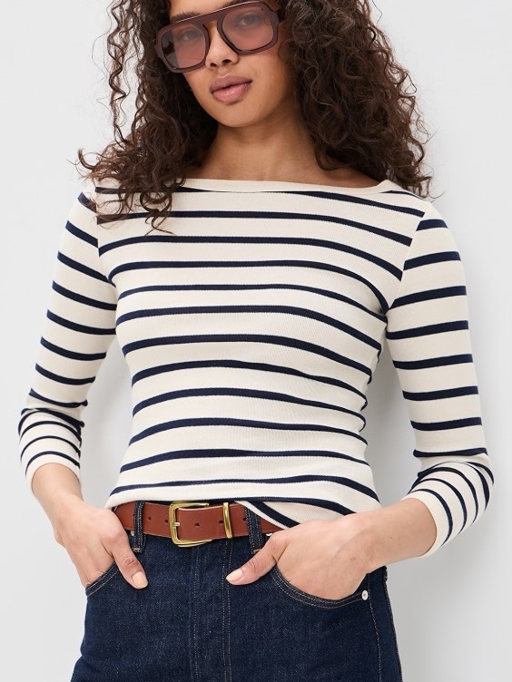 NWOT Citizens of Humanity slim boat neck top azure stripe large